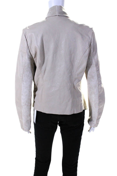 Blank NYC Womens Draped Zippered Long Sleeve V-Neck Jacket Beige Size L