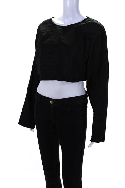 Maria Calderara Womens Long Sleeve Scoop Neck Cropped Shirt Black Size 3