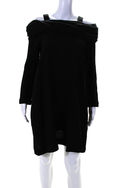 Isa Arfen Womens Cold Shoulder Square Neck Shift Dress Black Wool Size 12