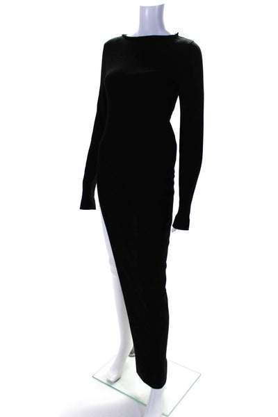 Rick Owens Womens Long Sleeves Side Slit Sweater Dress Black Wool Size Large