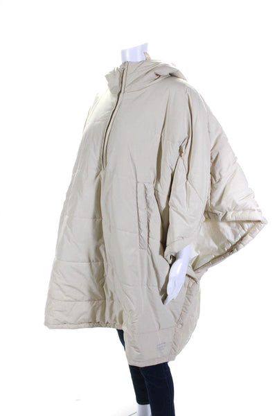 Goop by Ecoalf Womens Beige Hooded 3/4 Sleeve Puffer Poncho Coat Jacket Size OS