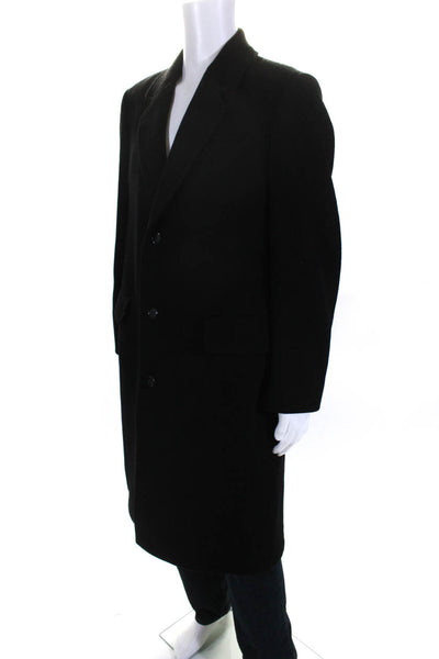 London Fog Mens Collared Long Sleeve Buttoned Trench Coat Black Size L