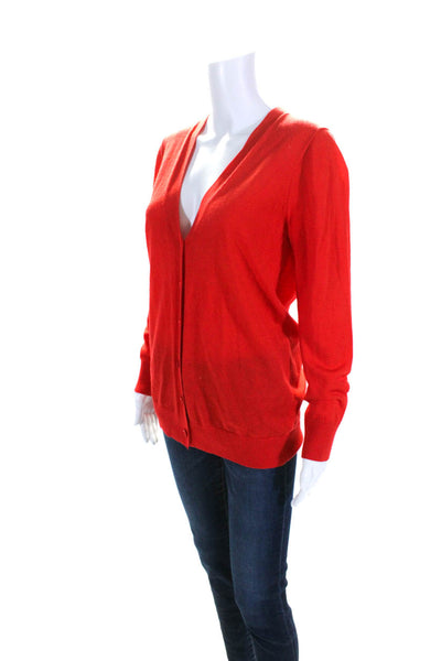 J Crew Womens Merino Wool V-Neck Buttoned Long Sleeve Cardigan Red Size M