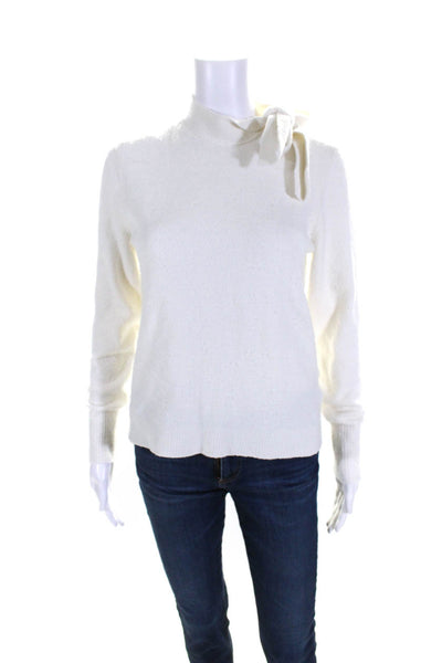 J Crew Womens Knit Bow Tied Round Neck Long Sleeve Pullover Sweater White Size M