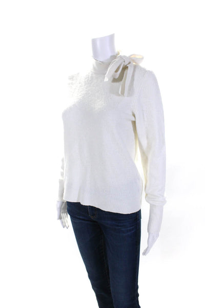 J Crew Womens Knit Bow Tied Round Neck Long Sleeve Pullover Sweater White Size M