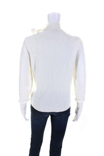 J Crew Womens Knit Bow Tied Round Neck Long Sleeve Pullover Sweater White Size M