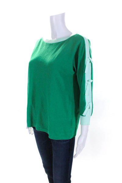 Lily Pulitzer Womens Cotton Bow Tied Long Sleeve Colorblock Sweater Green Size M