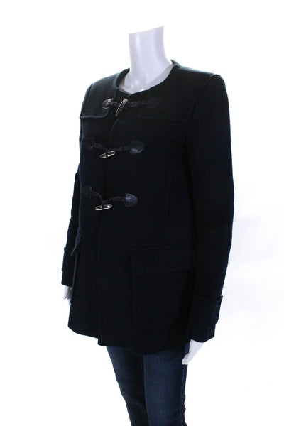 Sandro Paris Womens Cotton Toggle Buttoned Round Neck Coat Navy Size EUR38