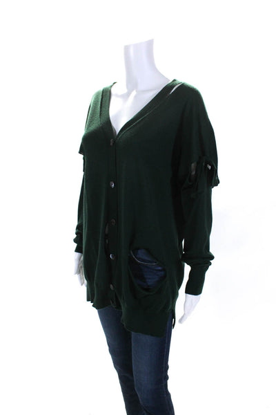 P.a.r.o.s.h. Womens Green Wool Distress Long Sleeve Cardigan Sweater Top Size M