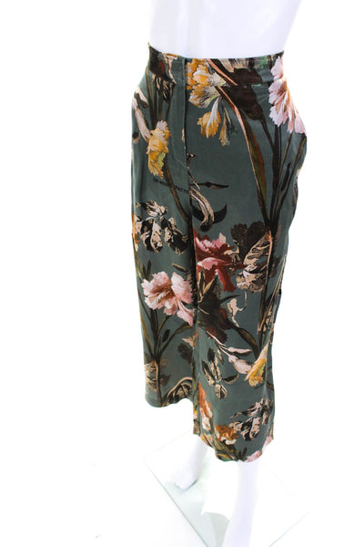 Off White Womens Green Floral Print High Rise Wide Leg Pants Size 44