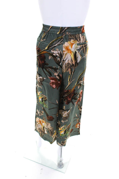 Off White Womens Green Floral Print High Rise Wide Leg Pants Size 44