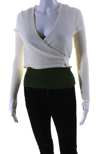 Toccin x RTR. Womens V Neck Layered Tank Top Wrap Sweater White Green Size S