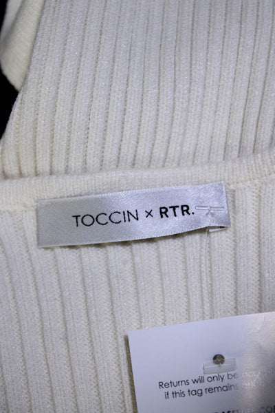Toccin x RTR. Womens V Neck Layered Tank Top Wrap Sweater White Green Size S