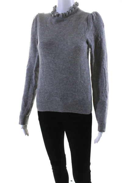 Frame Womens Cashmere Ruffled Turtleneck Long Sleeves Sweater Gray Size Small