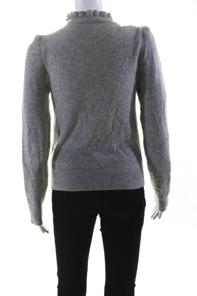 Frame Womens Cashmere Ruffled Turtleneck Long Sleeves Sweater Gray Size Small