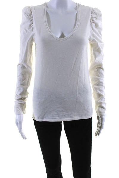 Nation LTD Womens V Neck Long Puffy Sleeves Blouse White Cotton Size Small
