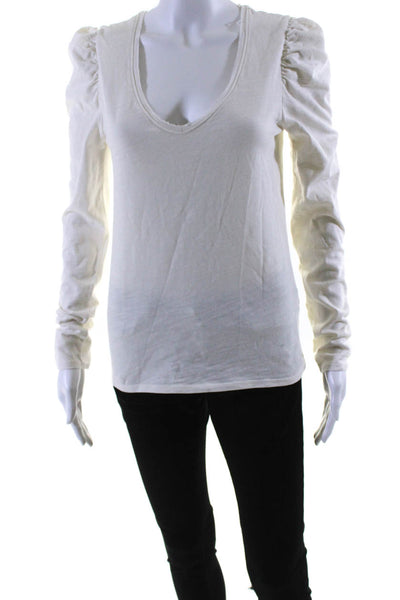 Nation LTD Womens V Neck Long Puffy Sleeves Blouse White Cotton Size Small