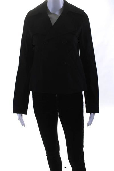 Theory Womens Double Breasted Button Down Jacket Black Cotton Size Petite