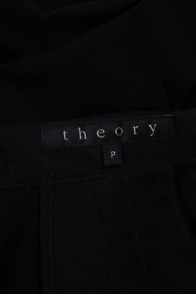 Theory Womens Double Breasted Button Down Jacket Black Cotton Size Petite