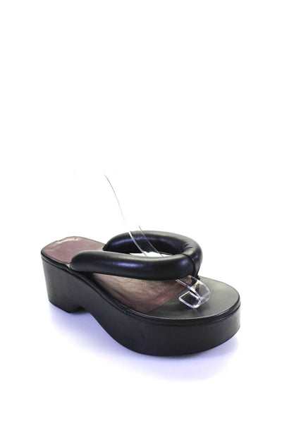 Staud Womens Block Heel Quilted T Strap Platform Sandals Black Leather Size 36
