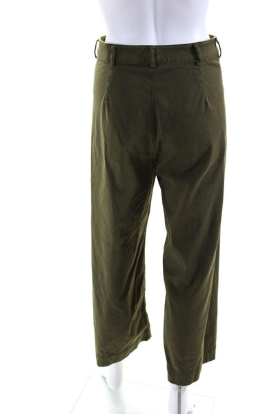 ALC Womens Button Closure Flat Front Straight Leg Casual Pant Olive Green Size 2
