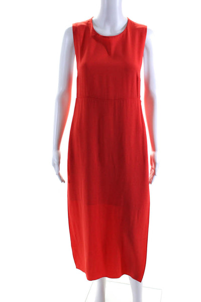 ALC Women's Round Neck Sleeveless Slit Hem Midi Dress Red Orange Size 8