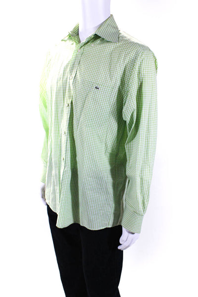 Lacoste Mens Cotton Checkered Print Long Sleeve Button Up Shirt Green Size 40