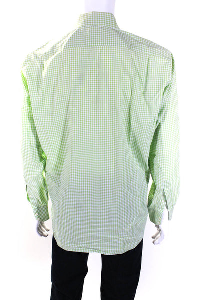 Lacoste Mens Cotton Checkered Print Long Sleeve Button Up Shirt Green Size 40