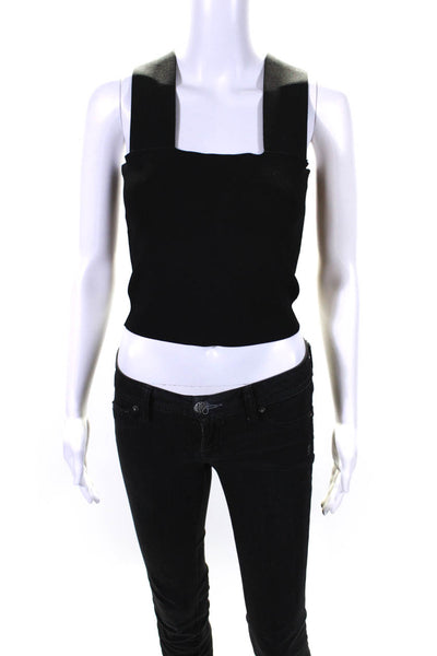 ALC Women's Square Neck Wide Straps Sleeveless Cropped Top Black Size S