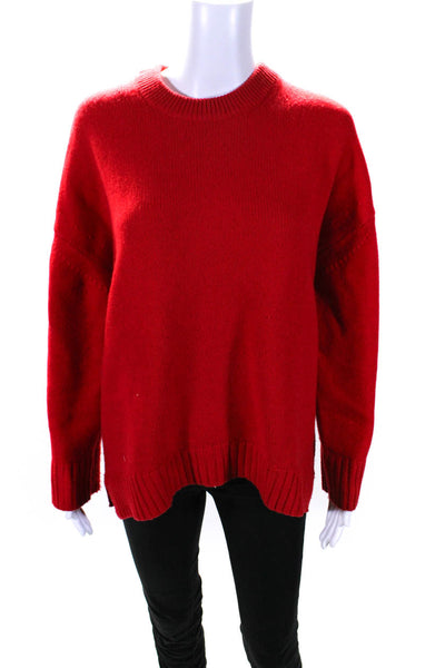 ALC Women's Crewneck Long Sleeves Ribbed Hem Pullover Sweater Red Size XS