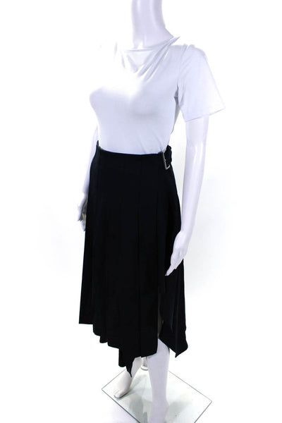 ALC Women's Wrap Pleated Buckle Asymmetrical Midi Skirt Navy Blue Size 6