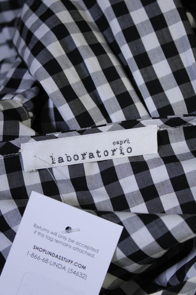 Laboratorio Womens 3/4 Sleeve Scoop Neck Gingham Top Black White Gray Size Large