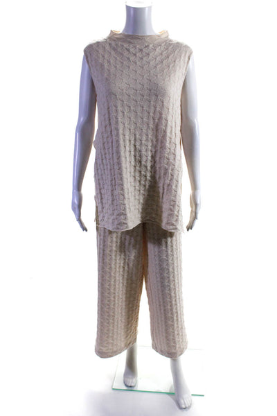 Farella Capri Womens Sleeveless Crew Neck Knit Top Pants Set White Size Large