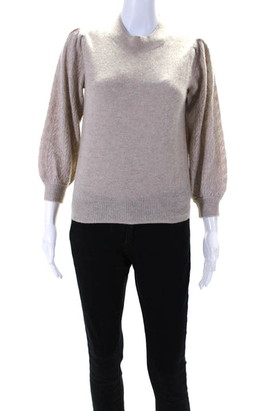 27 Miles Womens Cashmere Cable Knit Long Sleeve Pullover Sweater Beige Size XS
