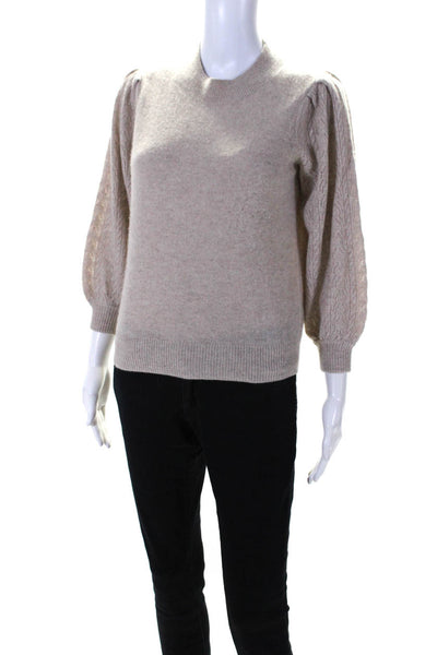 27 Miles Womens Cashmere Cable Knit Long Sleeve Pullover Sweater Beige Size XS