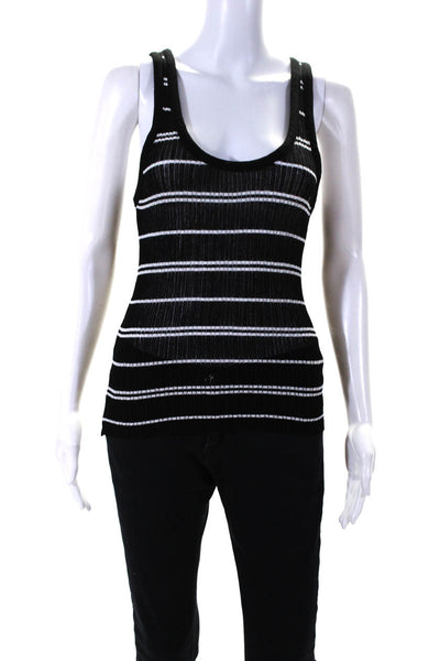 Massimo Dutti Womens Ribbed Striped Print Textured Tank Top Blouse Black Size S