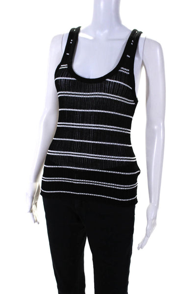 Massimo Dutti Womens Ribbed Striped Print Textured Tank Top Blouse Black Size S