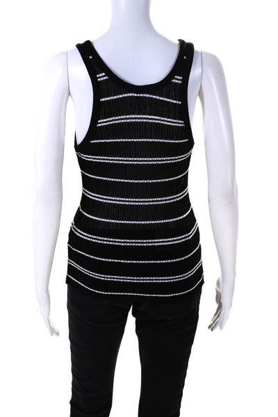 Massimo Dutti Womens Ribbed Striped Print Textured Tank Top Blouse Black Size S