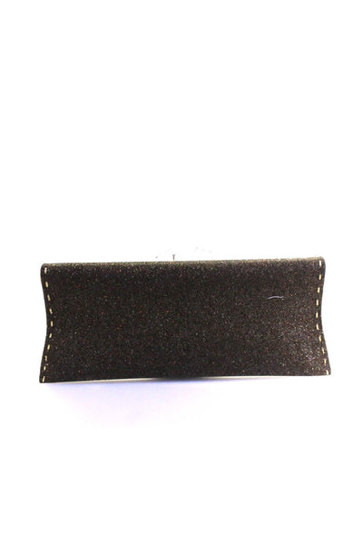 VBH Womens Small Iridescent Glitter Flap Envelope Clutch Handbag Brown Canvas