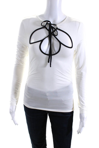 Jonathan Simkhai Womens Cutout Halter Long Sleeve Top Blouse White Black Small