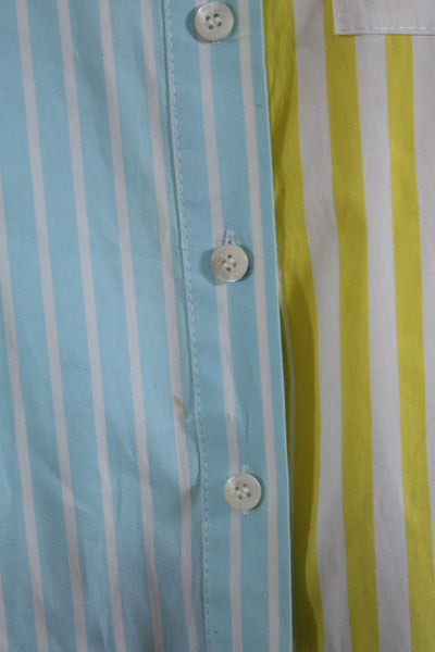 Staud Womens Color Block Stripe Button Up Shirt Blouse Pink Blue Green Small