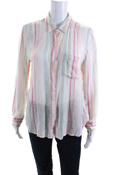 Rails Womens Pastel Metallic Stripe Long Sleeve Shirt Blouse Pink Green Small