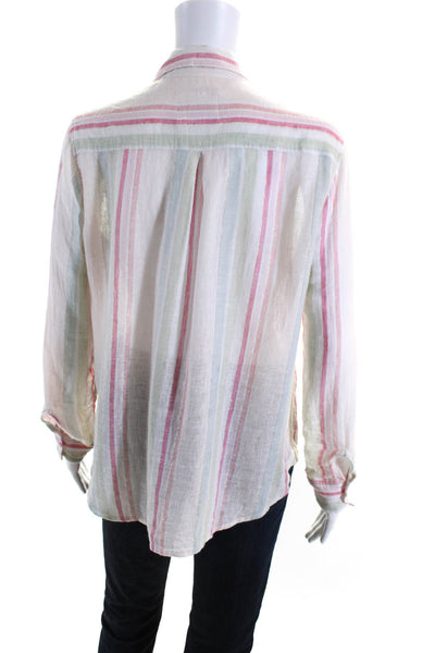 Rails Womens Pastel Metallic Stripe Long Sleeve Shirt Blouse Pink Green Small