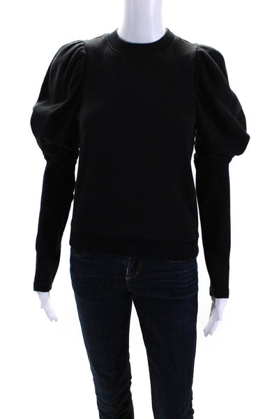 Ulla Johnson Womens Puff Sleeve Crew Neck Pullover Sweatshirt Black Size Small
