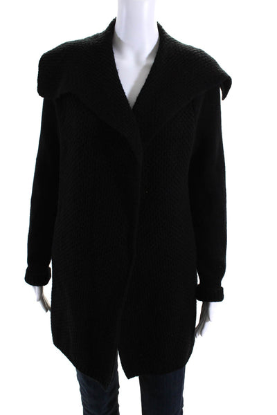 Vince Womens Mixed Knit Waterfall Open Front Cardigan Sweater Black Size Small