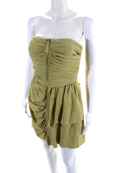 Temperley London Womens Silk Zipped Ruched Ruffled Mini Dress Yellow Size 10