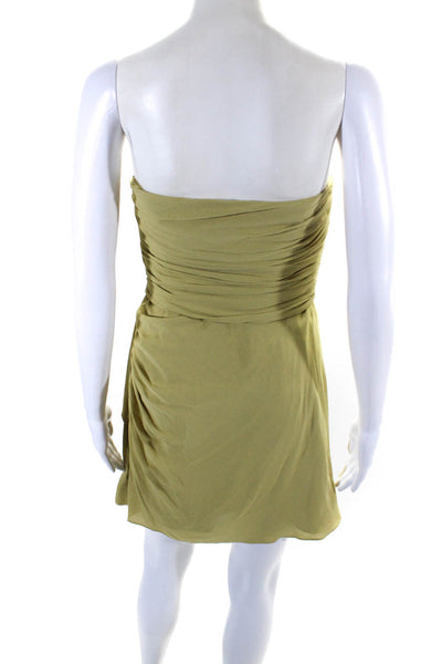 Temperley London Womens Silk Zipped Ruched Ruffled Mini Dress Yellow Size 10