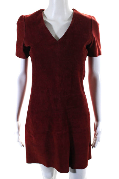 Balenciaga Leather Womens Lambskin Darted Short Sleeve Dress Red Size EUR40