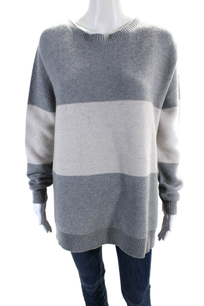Rosso35 Womens Wool Glitter Print Striped Long Sleeve Sweater Gray Size EUR42