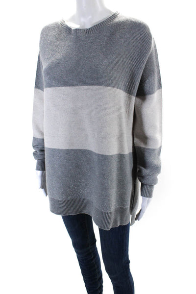 Rosso35 Womens Wool Glitter Print Striped Long Sleeve Sweater Gray Size EUR42
